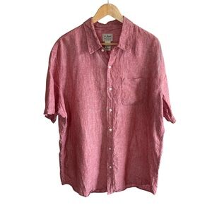L.L. Bean Men's 100% Linen Lightweight Red Short-Sleeve Button Down Shirt XL